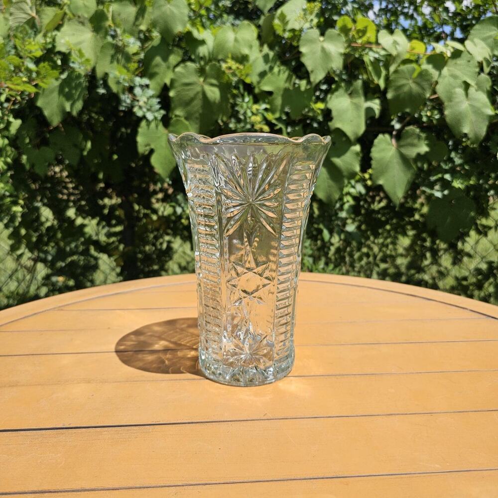 Vintage Anchor Hocking Star of David EAPC Clear Glass Flower Vase